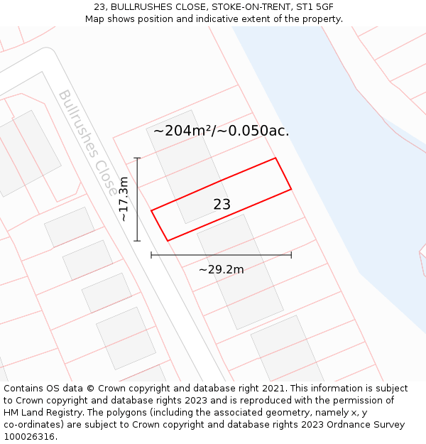 23, BULLRUSHES CLOSE, STOKE-ON-TRENT, ST1 5GF: Plot and title map
