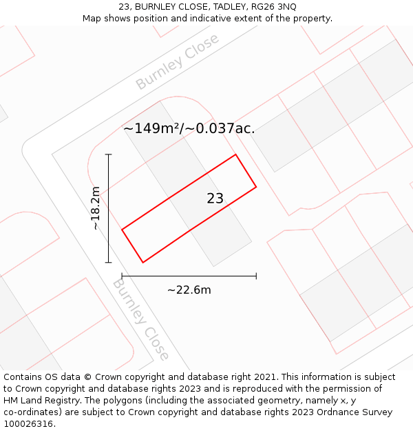 23, BURNLEY CLOSE, TADLEY, RG26 3NQ: Plot and title map
