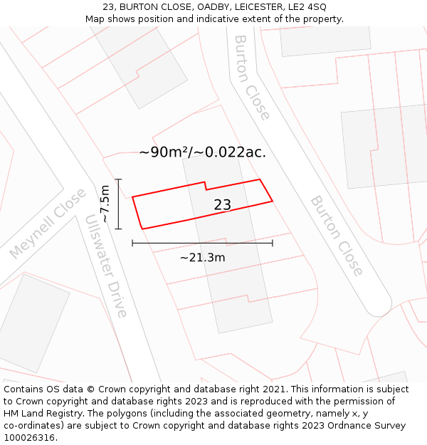 23, BURTON CLOSE, OADBY, LEICESTER, LE2 4SQ: Plot and title map