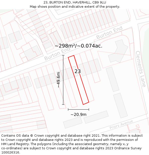 23, BURTON END, HAVERHILL, CB9 9LU: Plot and title map