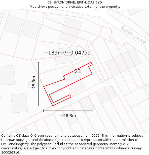 23, BYRON DRIVE, ERITH, DA8 1YD: Plot and title map