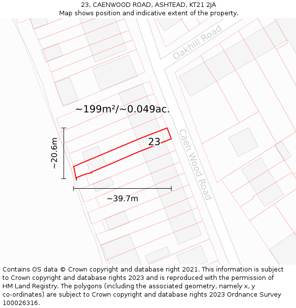 23, CAENWOOD ROAD, ASHTEAD, KT21 2JA: Plot and title map