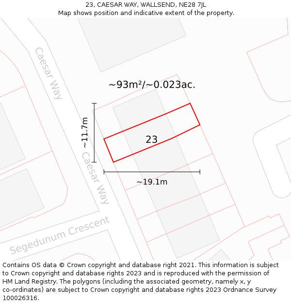 23, CAESAR WAY, WALLSEND, NE28 7JL: Plot and title map