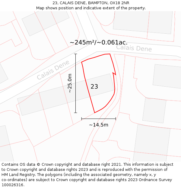 23, CALAIS DENE, BAMPTON, OX18 2NR: Plot and title map