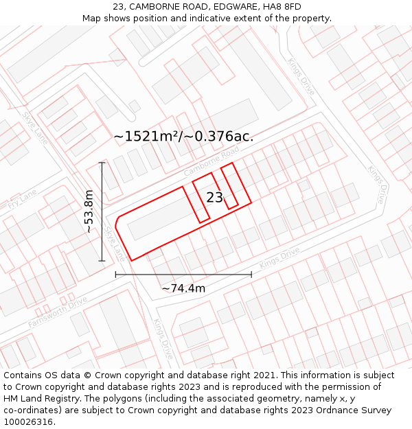 23, CAMBORNE ROAD, EDGWARE, HA8 8FD: Plot and title map