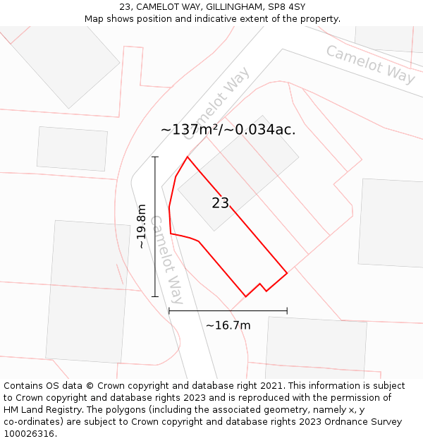23, CAMELOT WAY, GILLINGHAM, SP8 4SY: Plot and title map