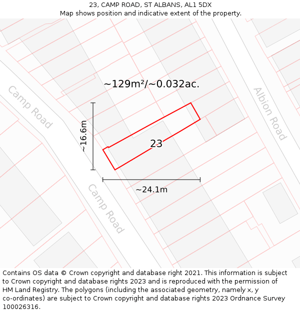 23, CAMP ROAD, ST ALBANS, AL1 5DX: Plot and title map