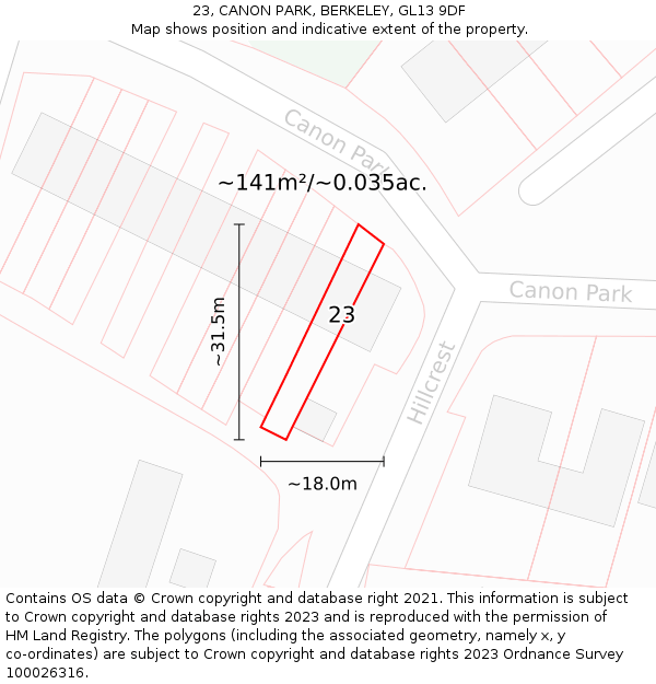23, CANON PARK, BERKELEY, GL13 9DF: Plot and title map