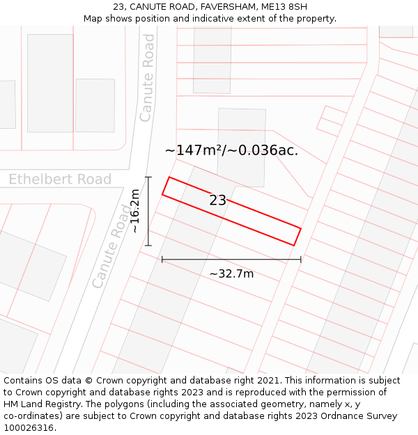 23, CANUTE ROAD, FAVERSHAM, ME13 8SH: Plot and title map