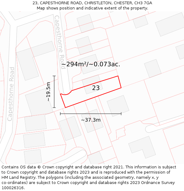 23, CAPESTHORNE ROAD, CHRISTLETON, CHESTER, CH3 7GA: Plot and title map