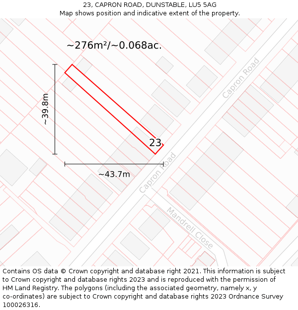 23, CAPRON ROAD, DUNSTABLE, LU5 5AG: Plot and title map