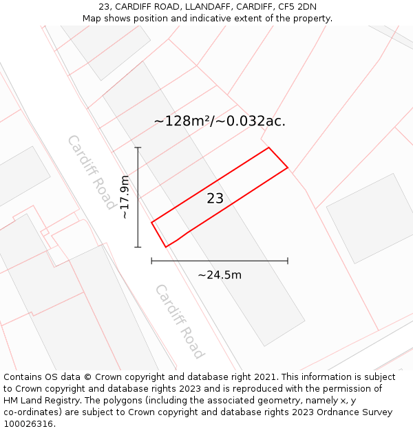 23, CARDIFF ROAD, LLANDAFF, CARDIFF, CF5 2DN: Plot and title map