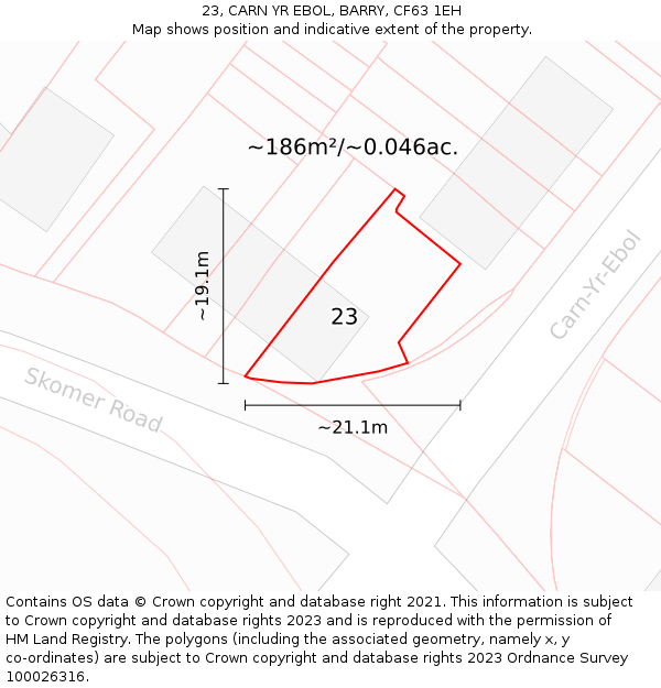 23, CARN YR EBOL, BARRY, CF63 1EH: Plot and title map