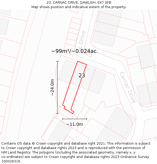 23, CARNAC DRIVE, DAWLISH, EX7 0FB: Plot and title map