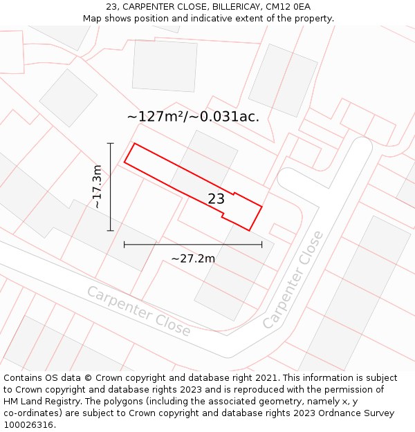 23, CARPENTER CLOSE, BILLERICAY, CM12 0EA: Plot and title map