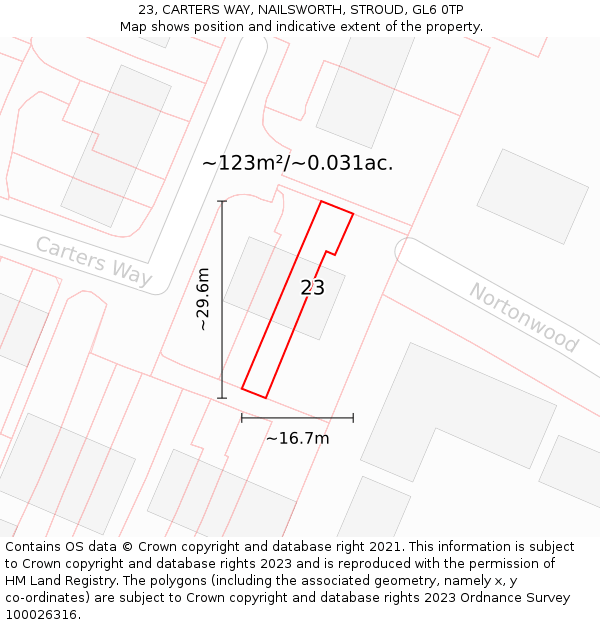 23, CARTERS WAY, NAILSWORTH, STROUD, GL6 0TP: Plot and title map