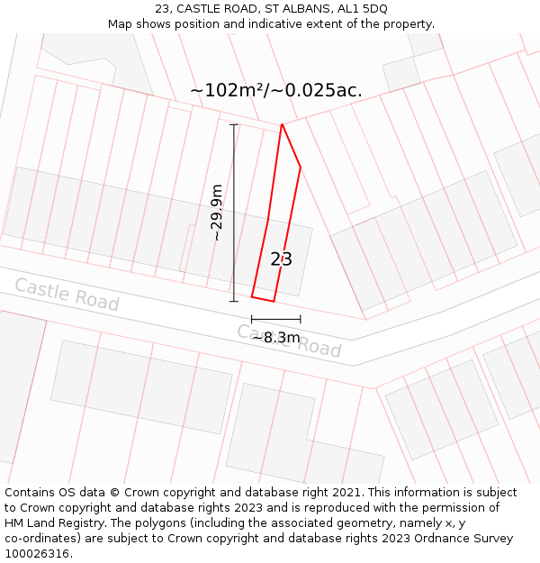 23, CASTLE ROAD, ST ALBANS, AL1 5DQ: Plot and title map
