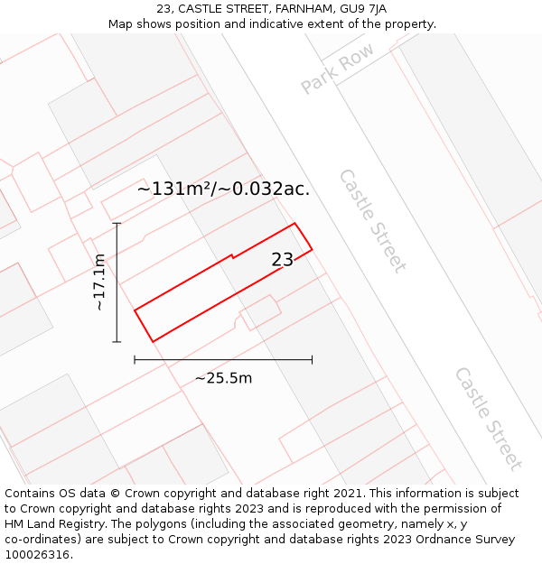 23, CASTLE STREET, FARNHAM, GU9 7JA: Plot and title map
