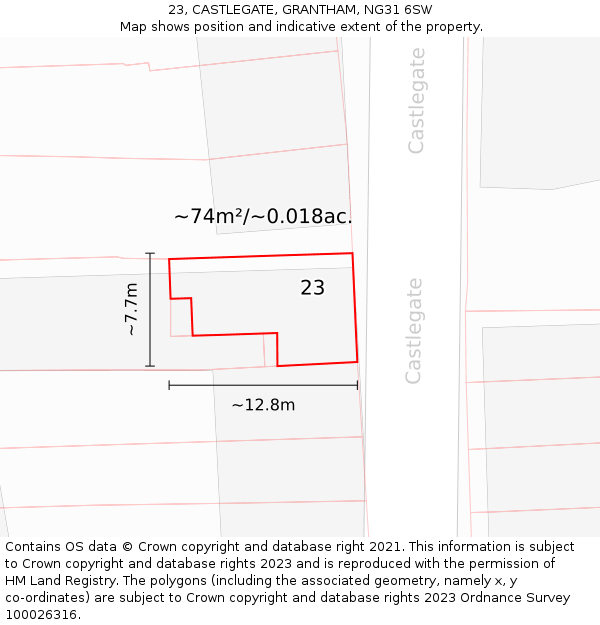 23, CASTLEGATE, GRANTHAM, NG31 6SW: Plot and title map