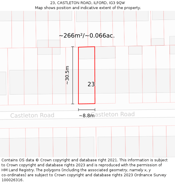 23, CASTLETON ROAD, ILFORD, IG3 9QW: Plot and title map