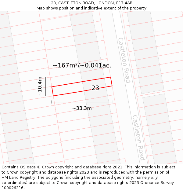 23, CASTLETON ROAD, LONDON, E17 4AR: Plot and title map