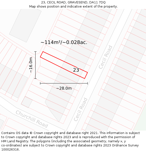 23, CECIL ROAD, GRAVESEND, DA11 7DQ: Plot and title map