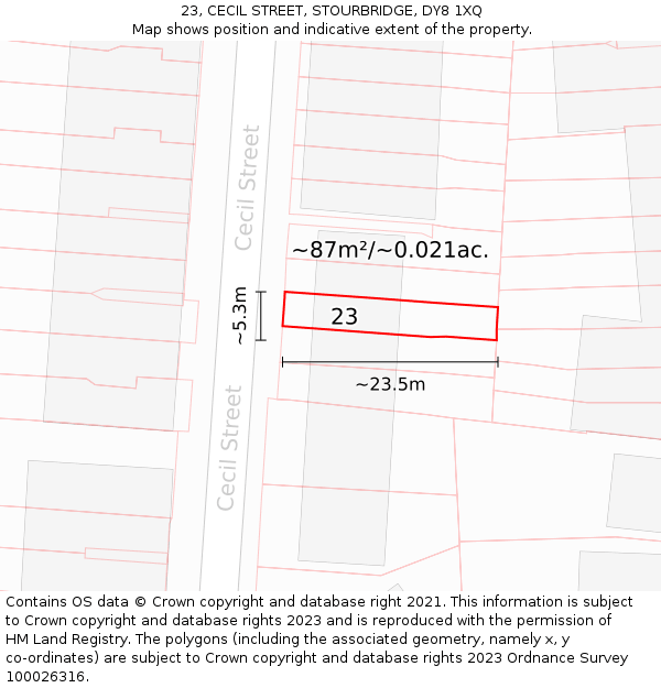 23, CECIL STREET, STOURBRIDGE, DY8 1XQ: Plot and title map