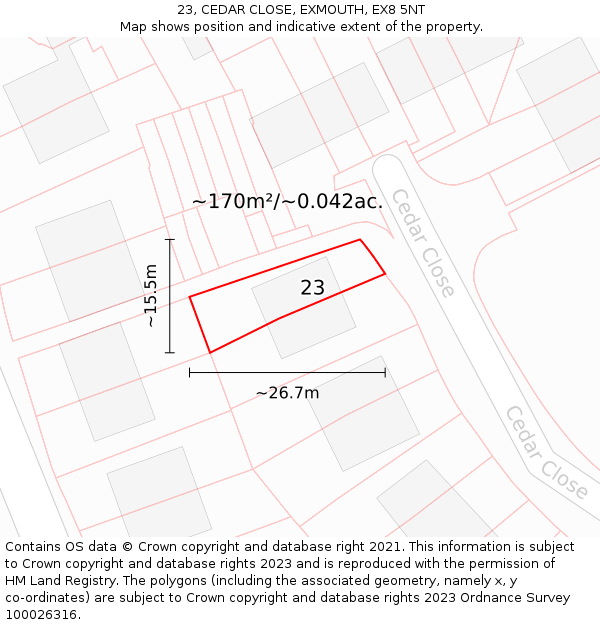 23, CEDAR CLOSE, EXMOUTH, EX8 5NT: Plot and title map