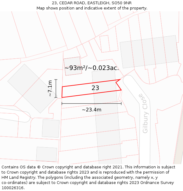 23, CEDAR ROAD, EASTLEIGH, SO50 9NR: Plot and title map