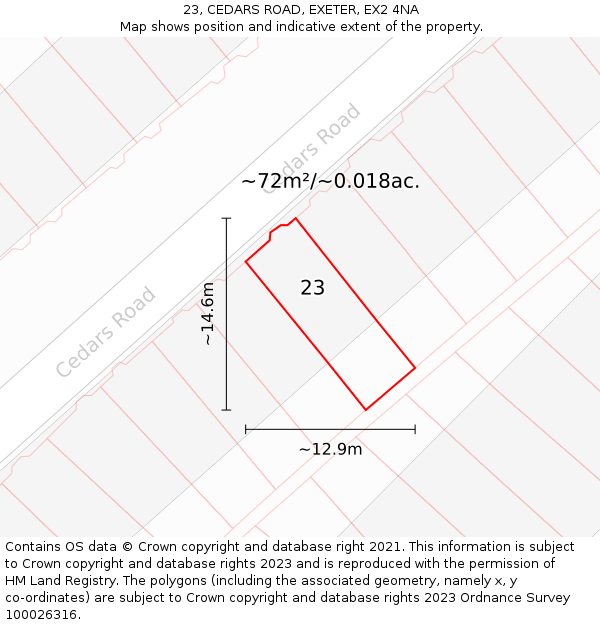 23, CEDARS ROAD, EXETER, EX2 4NA: Plot and title map
