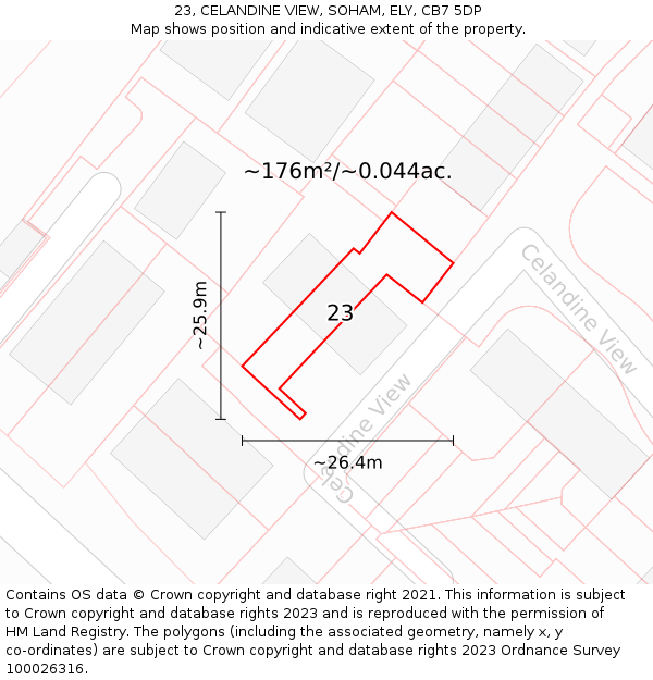 23, CELANDINE VIEW, SOHAM, ELY, CB7 5DP: Plot and title map