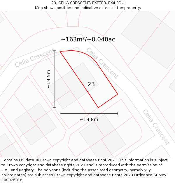 23, CELIA CRESCENT, EXETER, EX4 9DU: Plot and title map