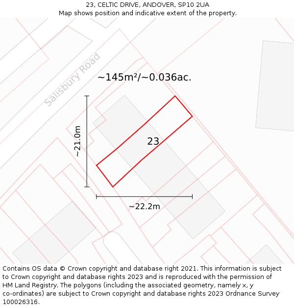 23, CELTIC DRIVE, ANDOVER, SP10 2UA: Plot and title map