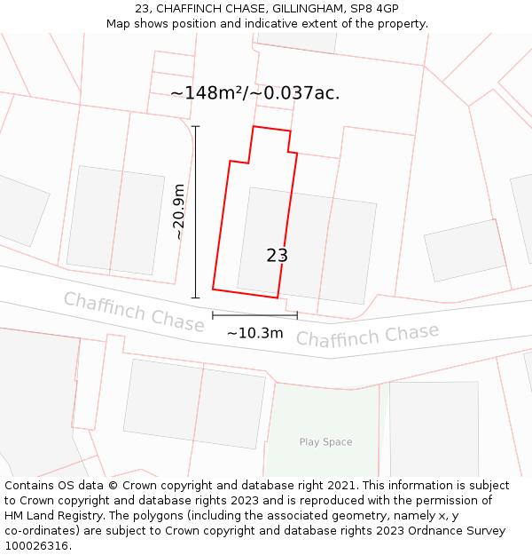 23, CHAFFINCH CHASE, GILLINGHAM, SP8 4GP: Plot and title map