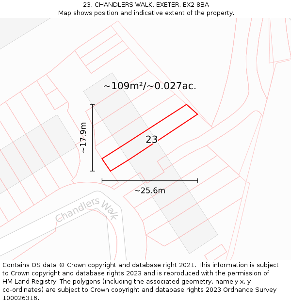 23, CHANDLERS WALK, EXETER, EX2 8BA: Plot and title map