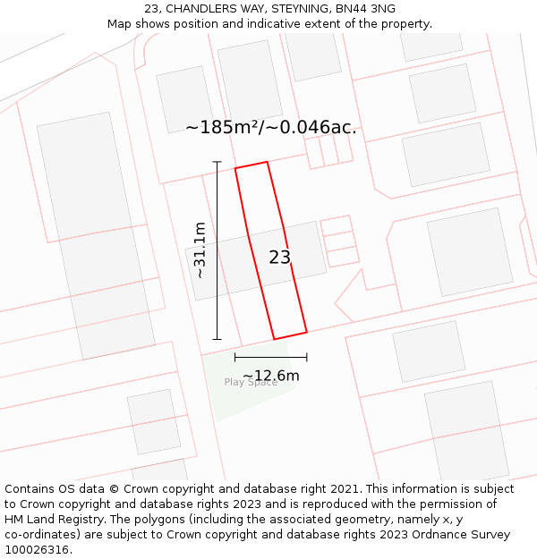 23, CHANDLERS WAY, STEYNING, BN44 3NG: Plot and title map