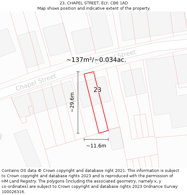 23, CHAPEL STREET, ELY, CB6 1AD: Plot and title map