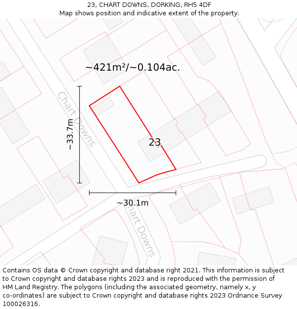 23, CHART DOWNS, DORKING, RH5 4DF: Plot and title map