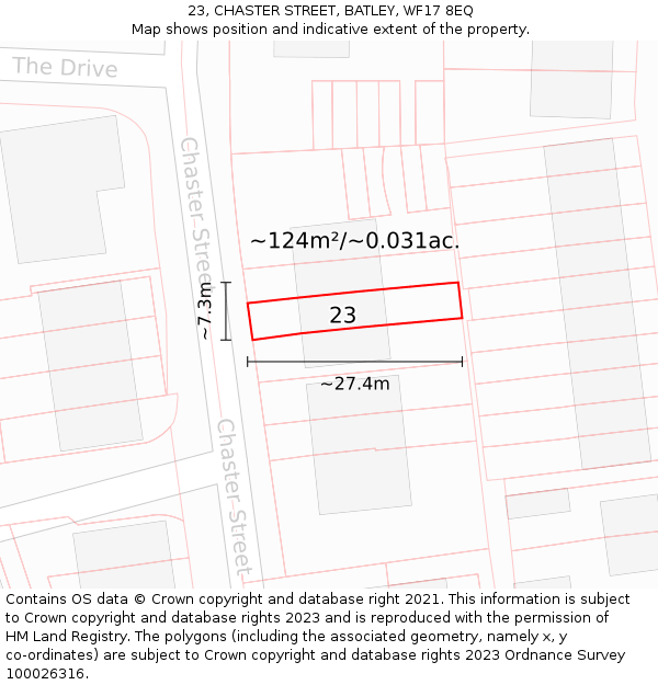 23, CHASTER STREET, BATLEY, WF17 8EQ: Plot and title map