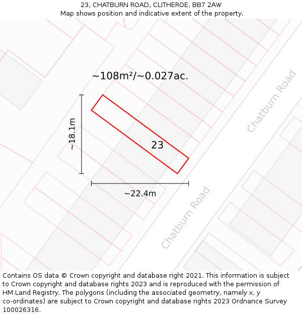 23, CHATBURN ROAD, CLITHEROE, BB7 2AW: Plot and title map