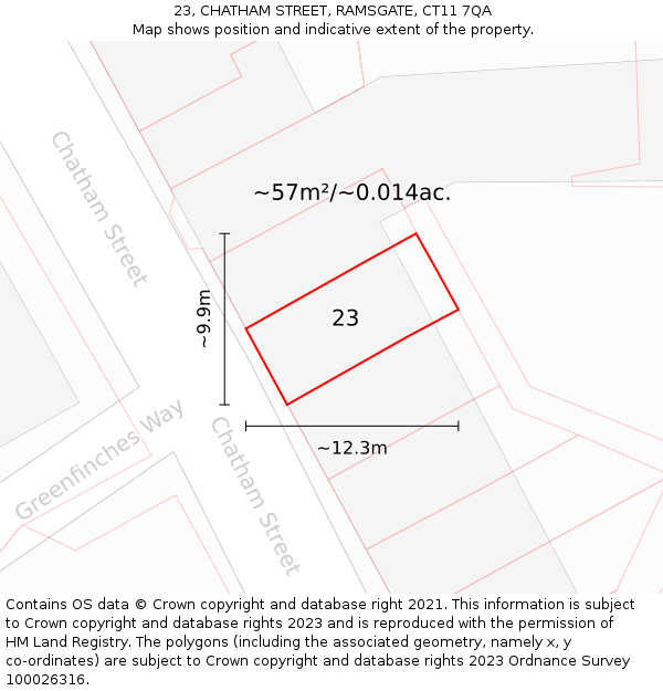 23, CHATHAM STREET, RAMSGATE, CT11 7QA: Plot and title map
