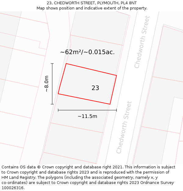 23, CHEDWORTH STREET, PLYMOUTH, PL4 8NT: Plot and title map