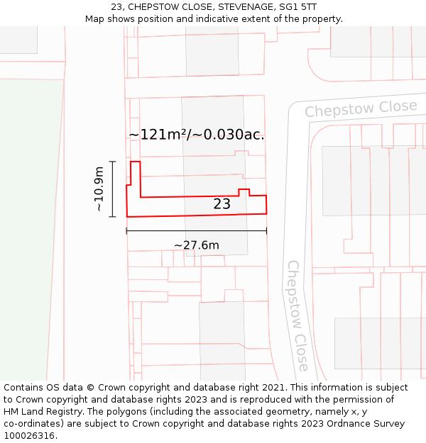 23, CHEPSTOW CLOSE, STEVENAGE, SG1 5TT: Plot and title map