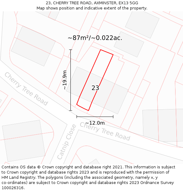23, CHERRY TREE ROAD, AXMINSTER, EX13 5GG: Plot and title map