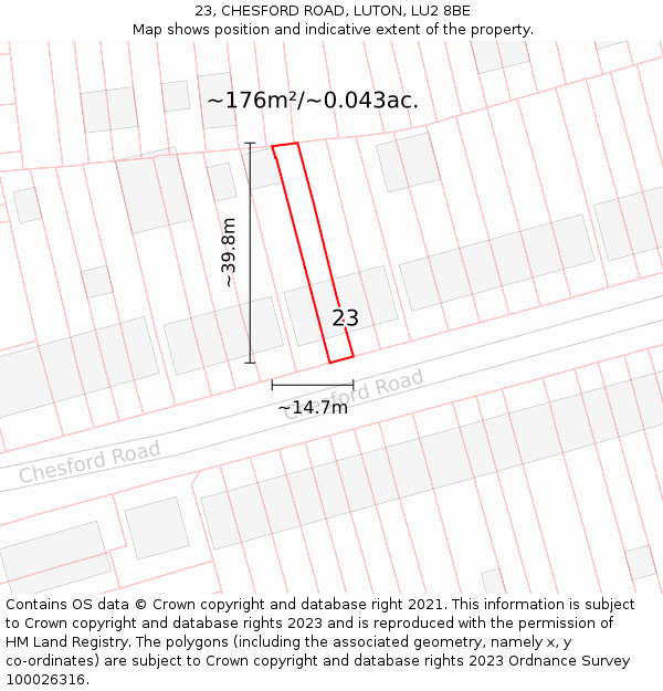 23, CHESFORD ROAD, LUTON, LU2 8BE: Plot and title map