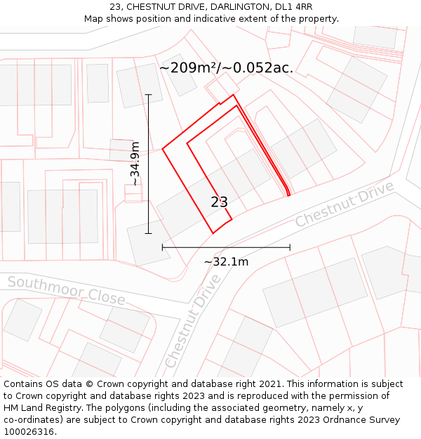 23, CHESTNUT DRIVE, DARLINGTON, DL1 4RR: Plot and title map