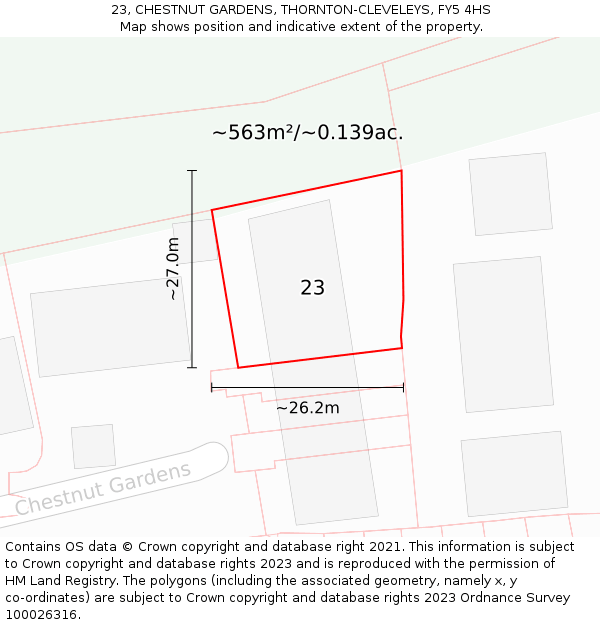 23, CHESTNUT GARDENS, THORNTON-CLEVELEYS, FY5 4HS: Plot and title map