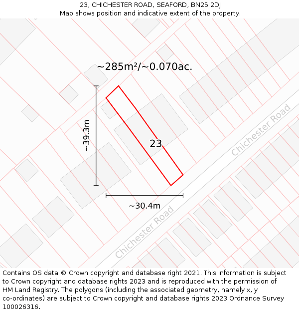 23, CHICHESTER ROAD, SEAFORD, BN25 2DJ: Plot and title map
