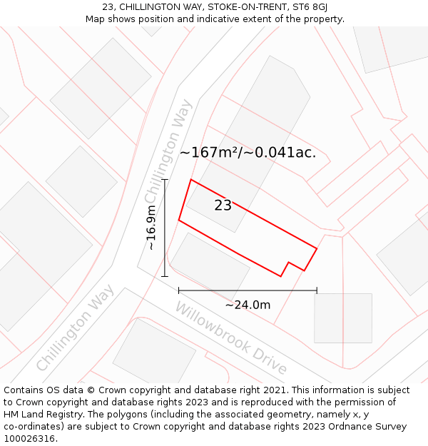 23, CHILLINGTON WAY, STOKE-ON-TRENT, ST6 8GJ: Plot and title map