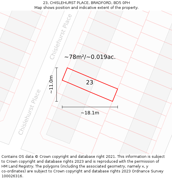23, CHISLEHURST PLACE, BRADFORD, BD5 0PH: Plot and title map